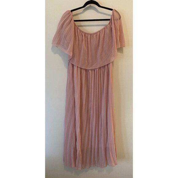 Shein Curve Womens Off-Shoulder Pleated Pink Dress 3XL - Picture 2 of 11